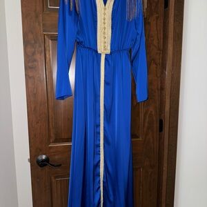 Elegant Blue and Gold Women's Dress